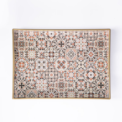 Plateau rectangulaire motif mosaïque terracotta | Caverna