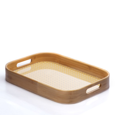 Plateau de service en bambou fond cannage - 35 cm