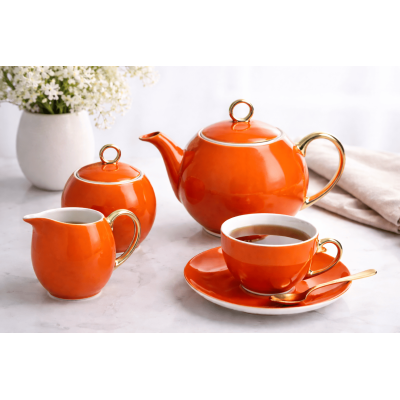 Service à thé en porcelaine avec théière – 9 pièces