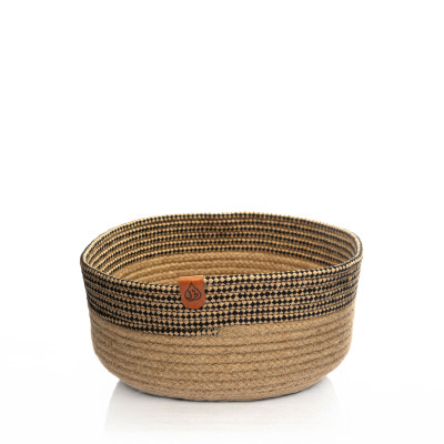 Panier rond en corde tressée avec motif noir 18cm