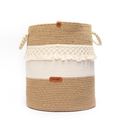 Panier de Rangement Bohème Tressé avec Pompons