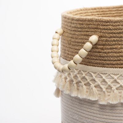 Panier de Rangement Bohème Tressé avec Pompons