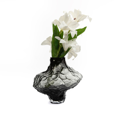 Vase en Verre Sculpté Gris Fumé