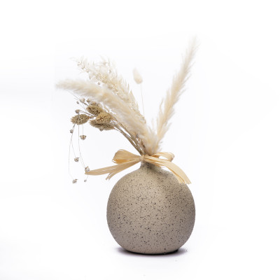 Vase rond effet pierre avec fleurs séchées