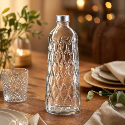 Bouteille Leafy 1035 cc en verre avec bouchon argent