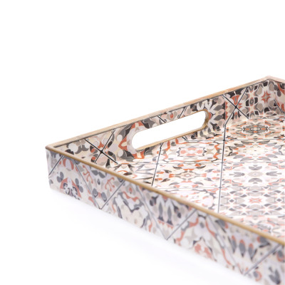 Plateau rectangulaire motif mosaïque terracotta | Caverna