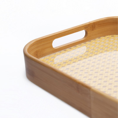 Plateau de service en bambou fond cannage _ 45cm
