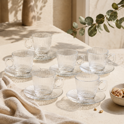 Coffret de 6 Tasse avec Sous-Tasse – Azur Glass Latinos Line 9 cl