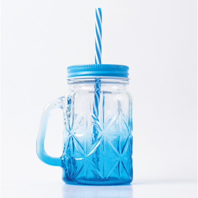 Verre avec paille martelé-Mason Jar Martelé- 45Cl
