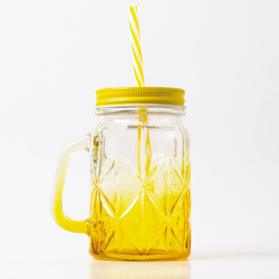 Verre avec paille martelé-Mason Jar Martelé- 45Cl