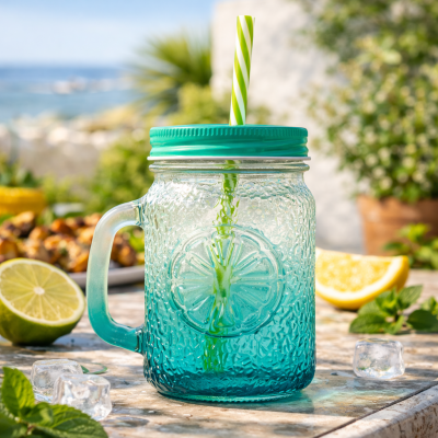 Verre avec paille réutilisable - Mason Jar avec paille – 45 cl