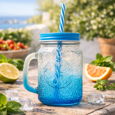 Verre avec paille réutilisable - Mason Jar avec paille – 45 cl