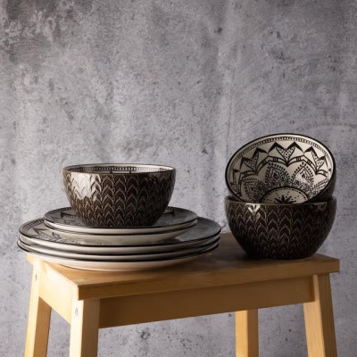 Bol noir 15cm moderne à motifs orientaux