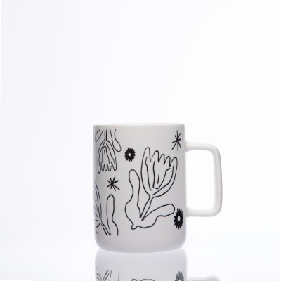 Mug en céramique blanche - Motif Jardin Abstrait -  350ML