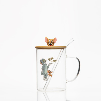 Verre enfant avec paille et couvercle bambou – Tom & Jerry