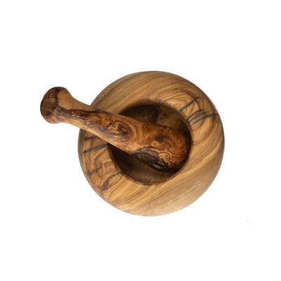 Mortier en bois 12 cm avec pilon en bois d’olivier