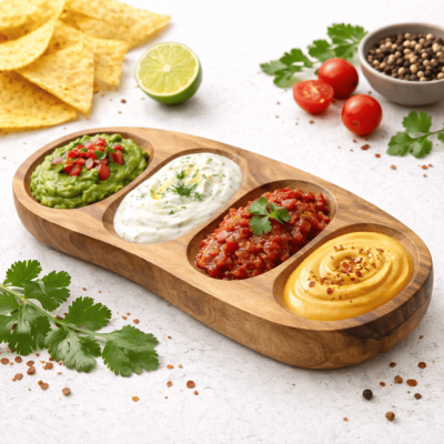 Plat apéritif 4 compartiments en bois d'olive