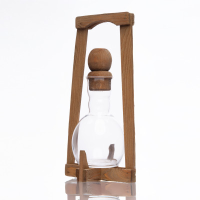 Bouteille à huile en verre avec support en bois