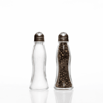Set salière et poivrière en verre avec bouchons inox