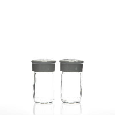 Set salière et poivrière en verre avec couvercles gris