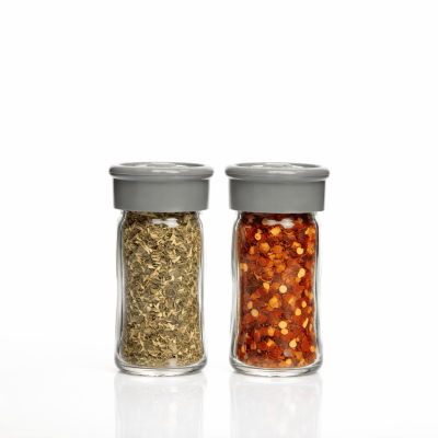 Set salière et poivrière en verre avec couvercles gris